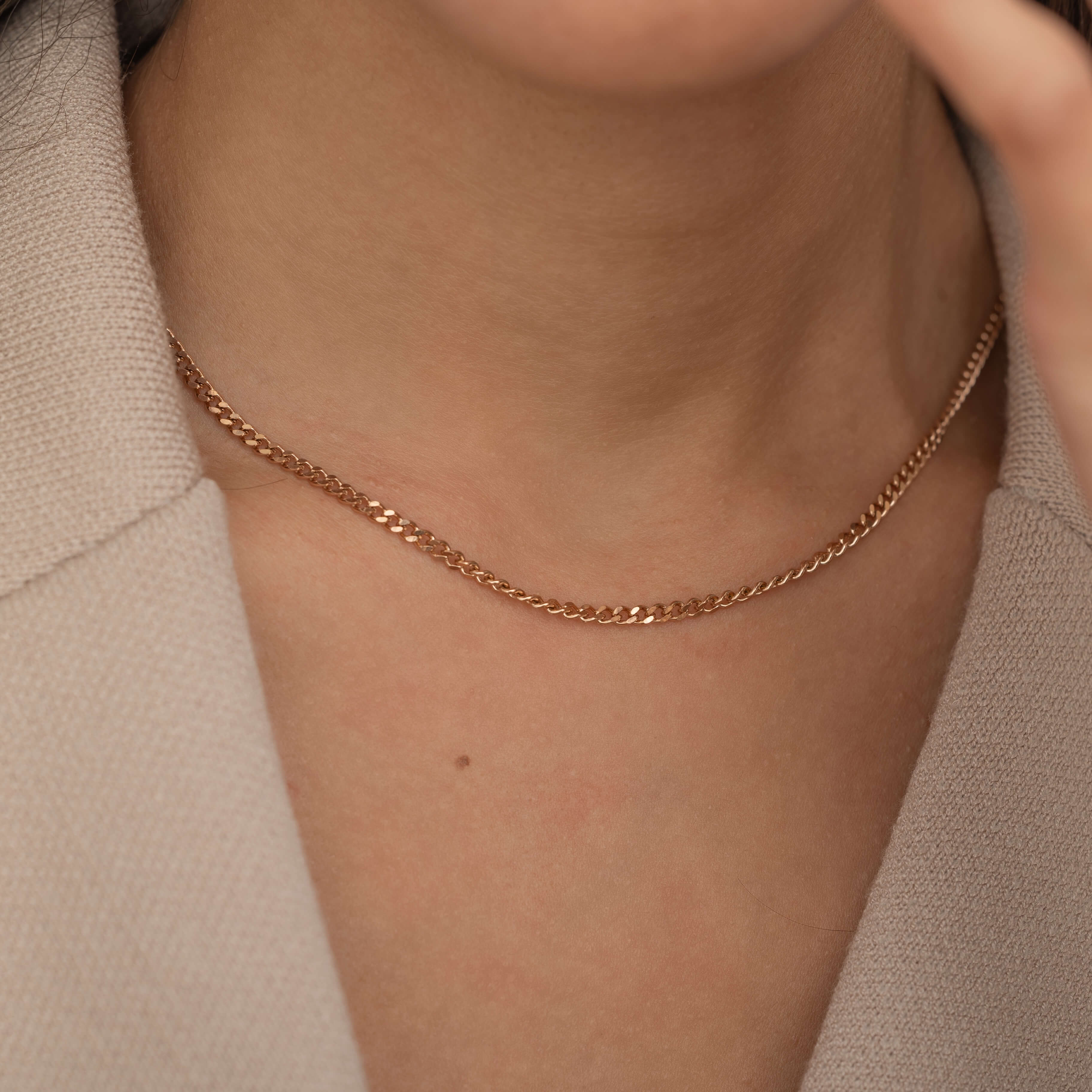 3mm Rose Gold Curb Chain Necklace for Women and Men. Waterproof and Tarnish Free Jewelry