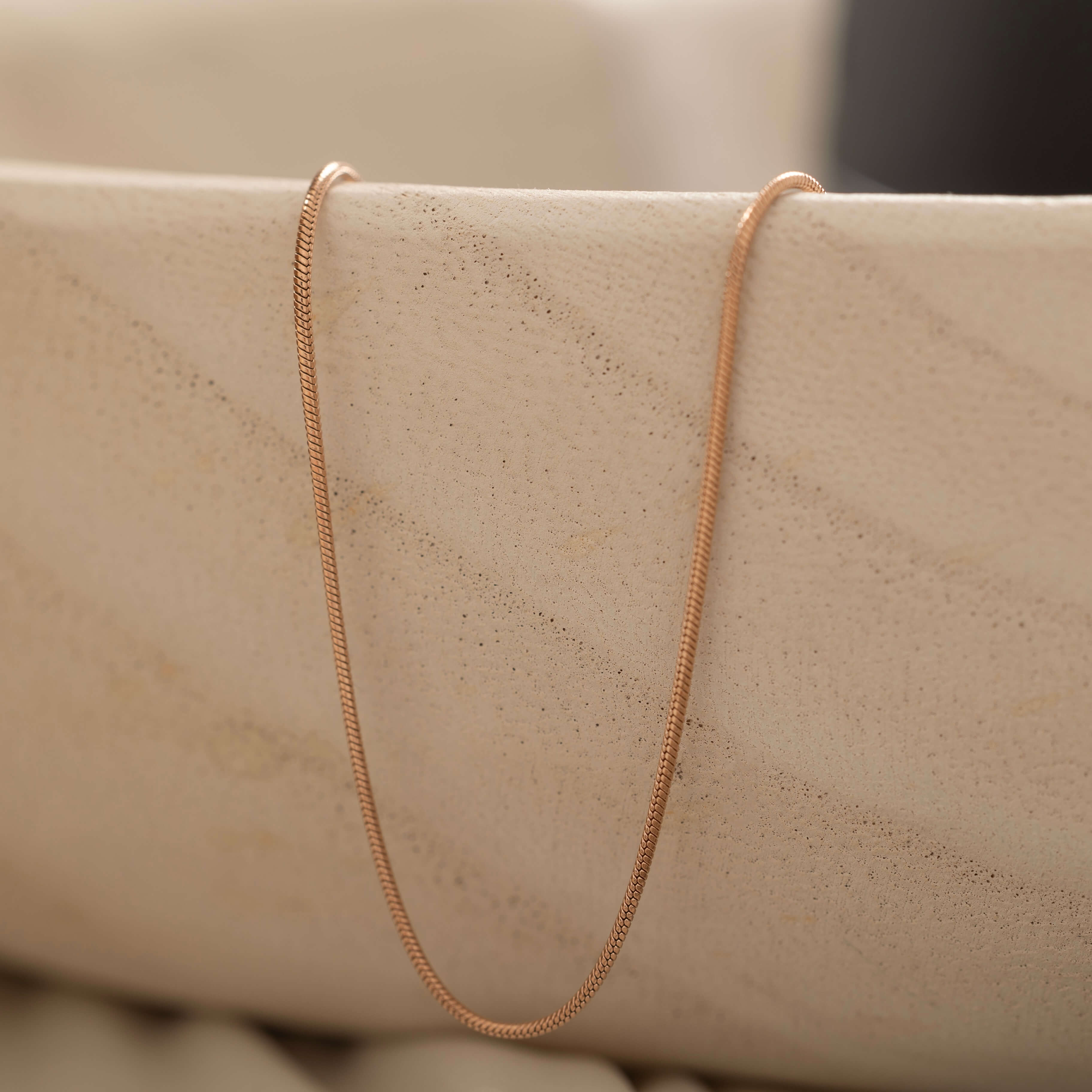 Rose Gold thin snake herringbone necklace perfect for layering