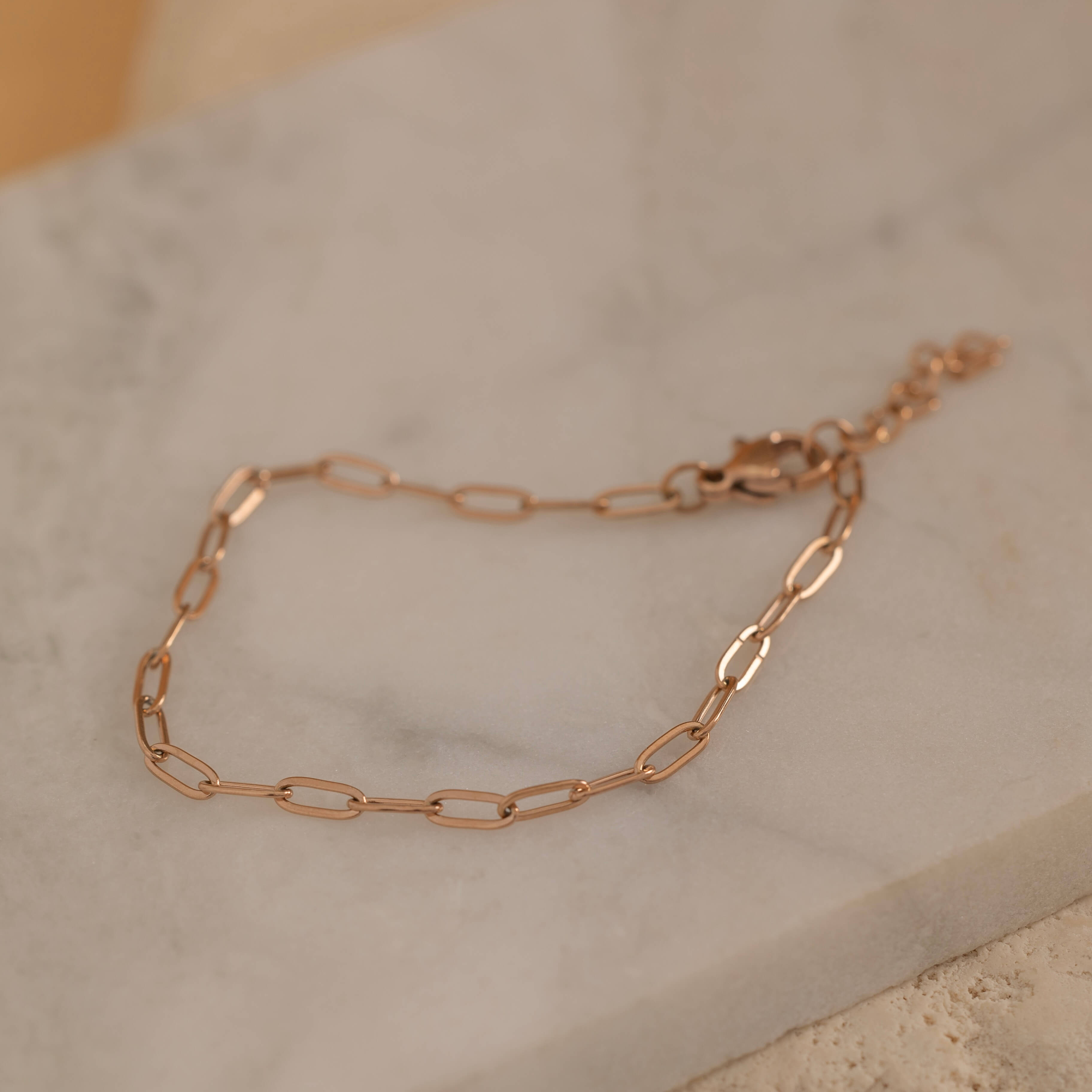 Rose Gold Custom Paperclip Link Bracelet for Women. Tarnish Free and Waterproof Jewelry