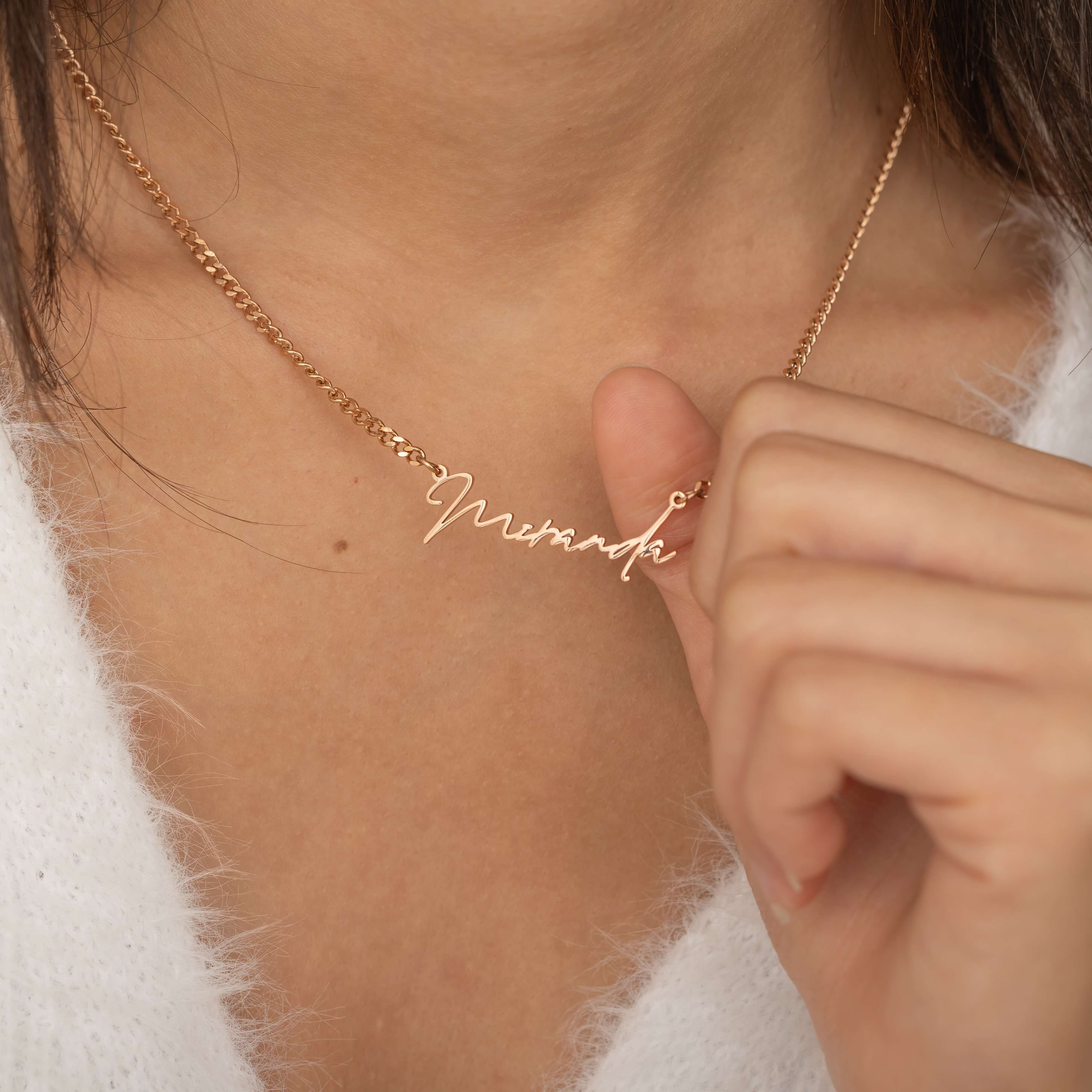 Rose Gold Custom Name Necklace with Curb Chain Style