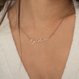 Rose Gold Custom Name Necklace for Everyday Tarnish Free Jewelry. Personalized Name Pendant with Satellite chain necklace