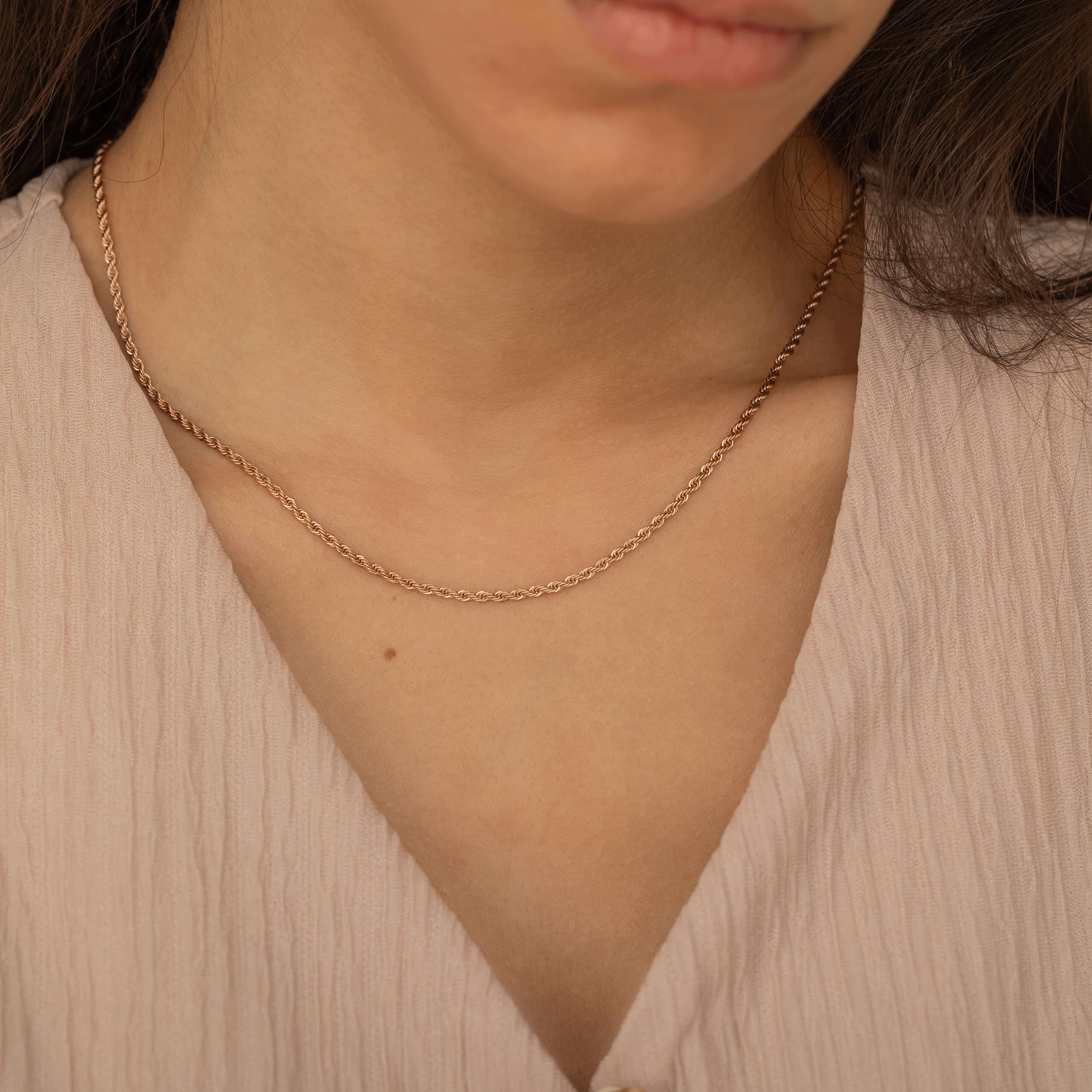 Dainty rose gold Rope Chain Necklace for Women and Men perfect for layering