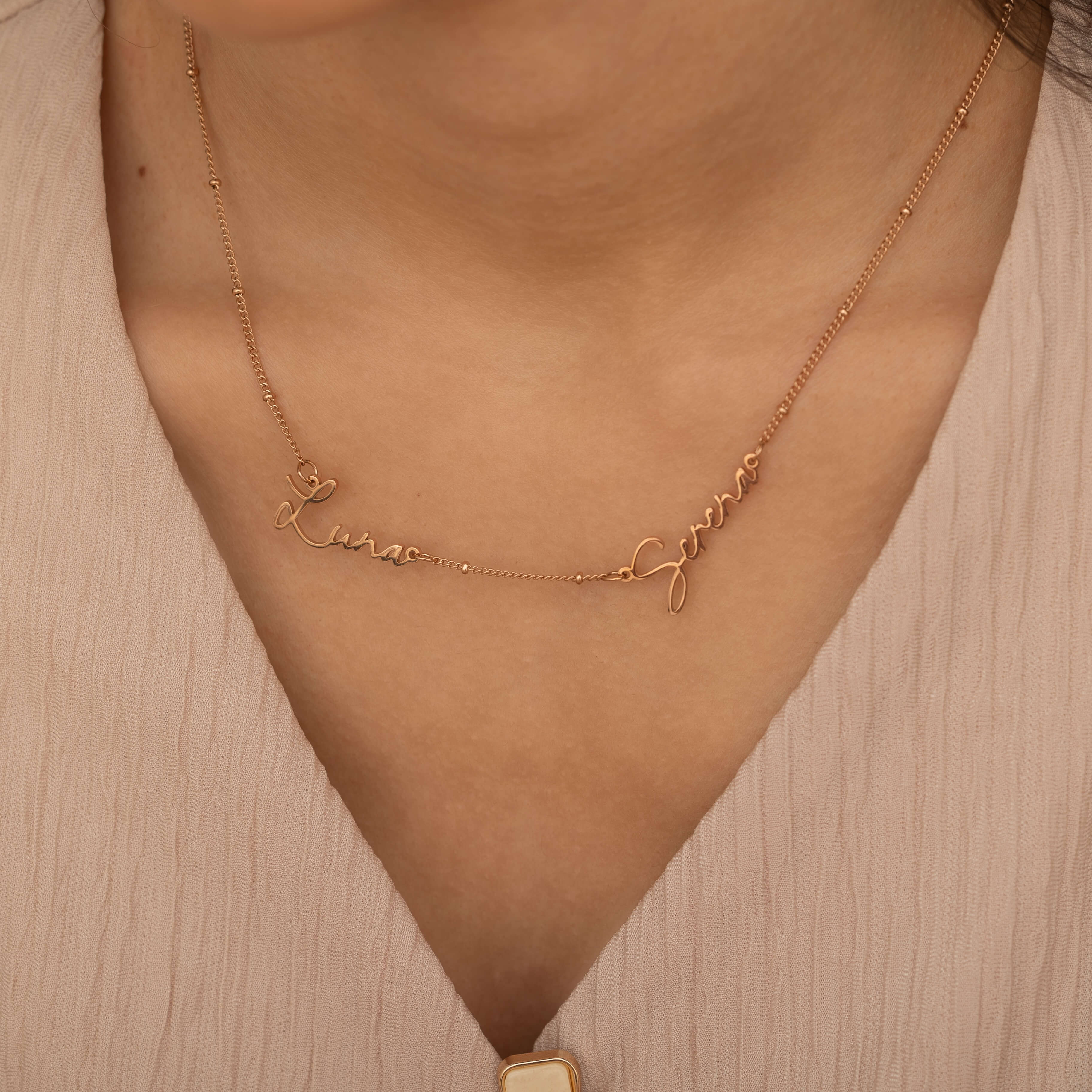 Rose Gold Two Name Family Name Necklace for Mom