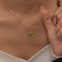 Customizable necklace with multiple colorful birthstone charms, personalized family jewelry