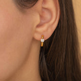 gold diamond round stone huggie hoop earrings 