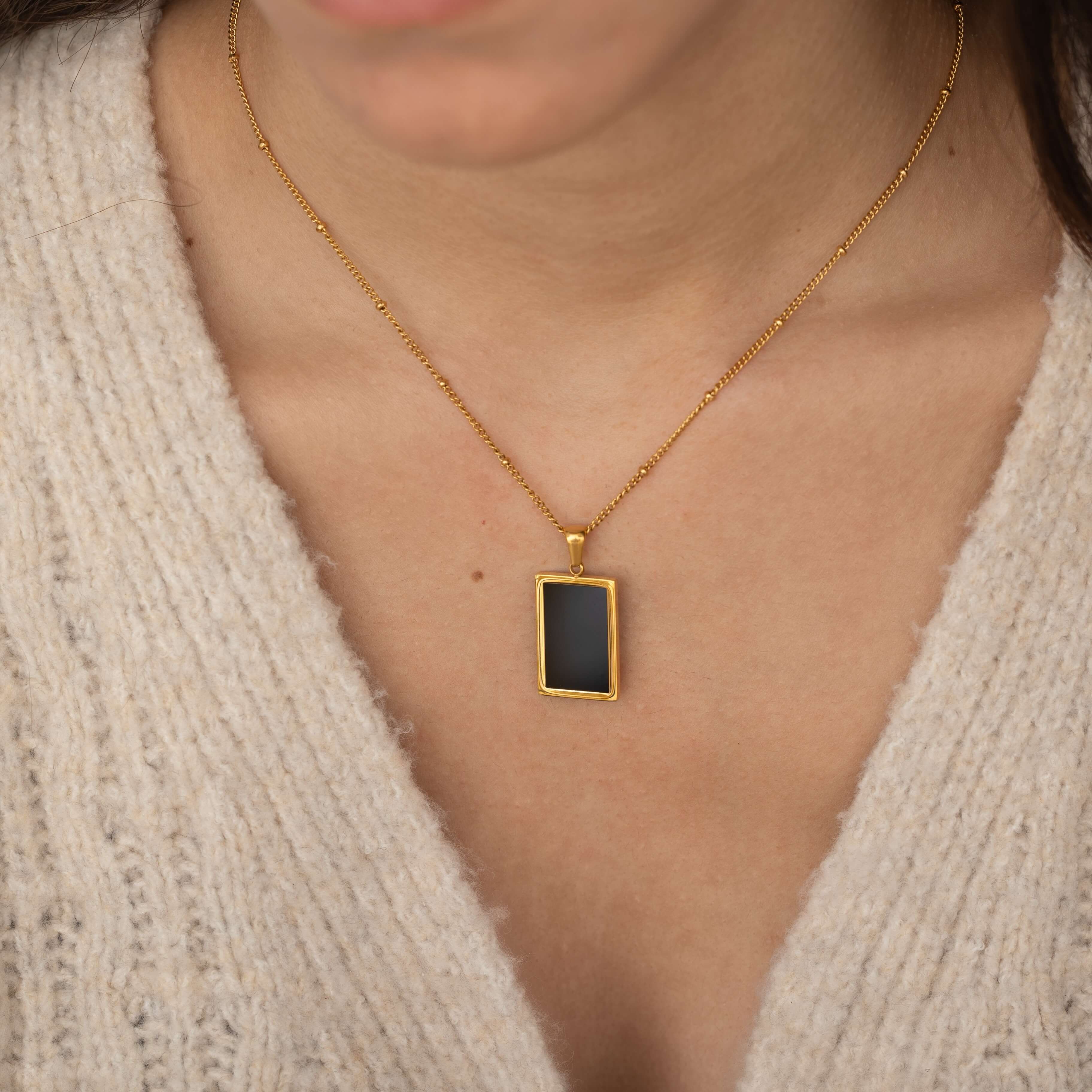 Gold Black Stone Onyx Necklace for Women and Everyday Wear