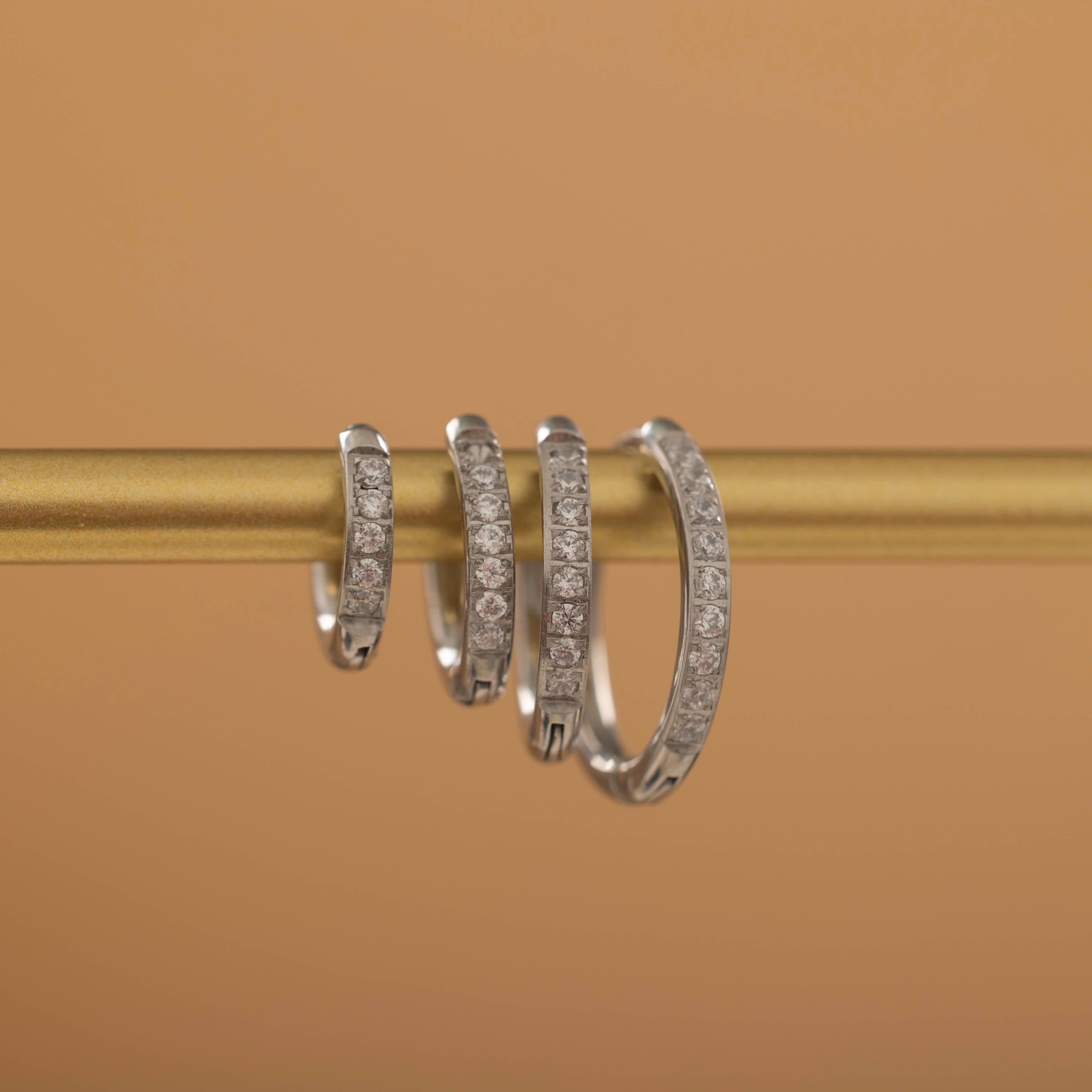 Silver Diamond Huggie Hoop Earrings for Everyday. Waterproof and Tarnish Free Earrings 