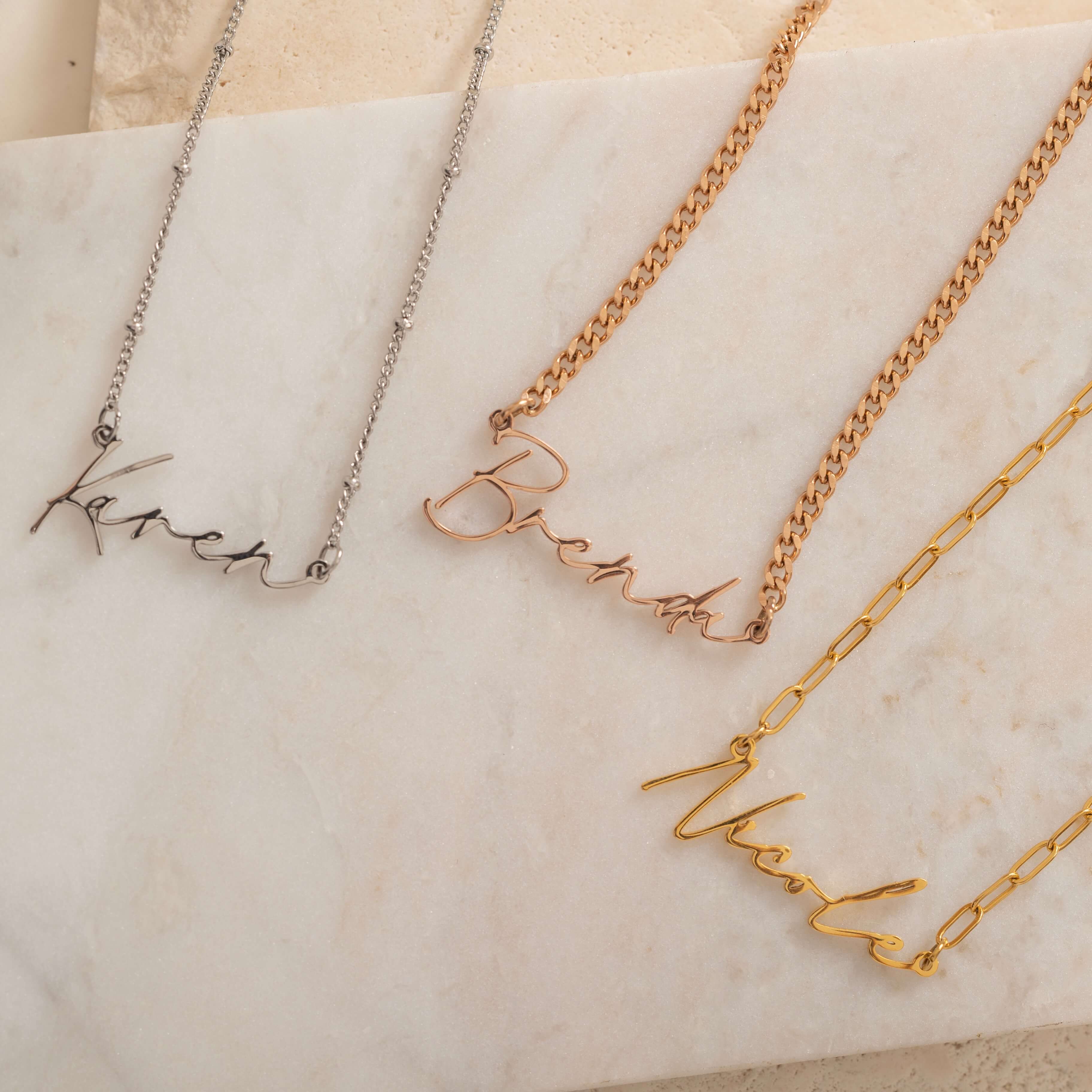 Rose Gold, Silver and Gold Filled Personalized Name Necklace with Custom Chain Style