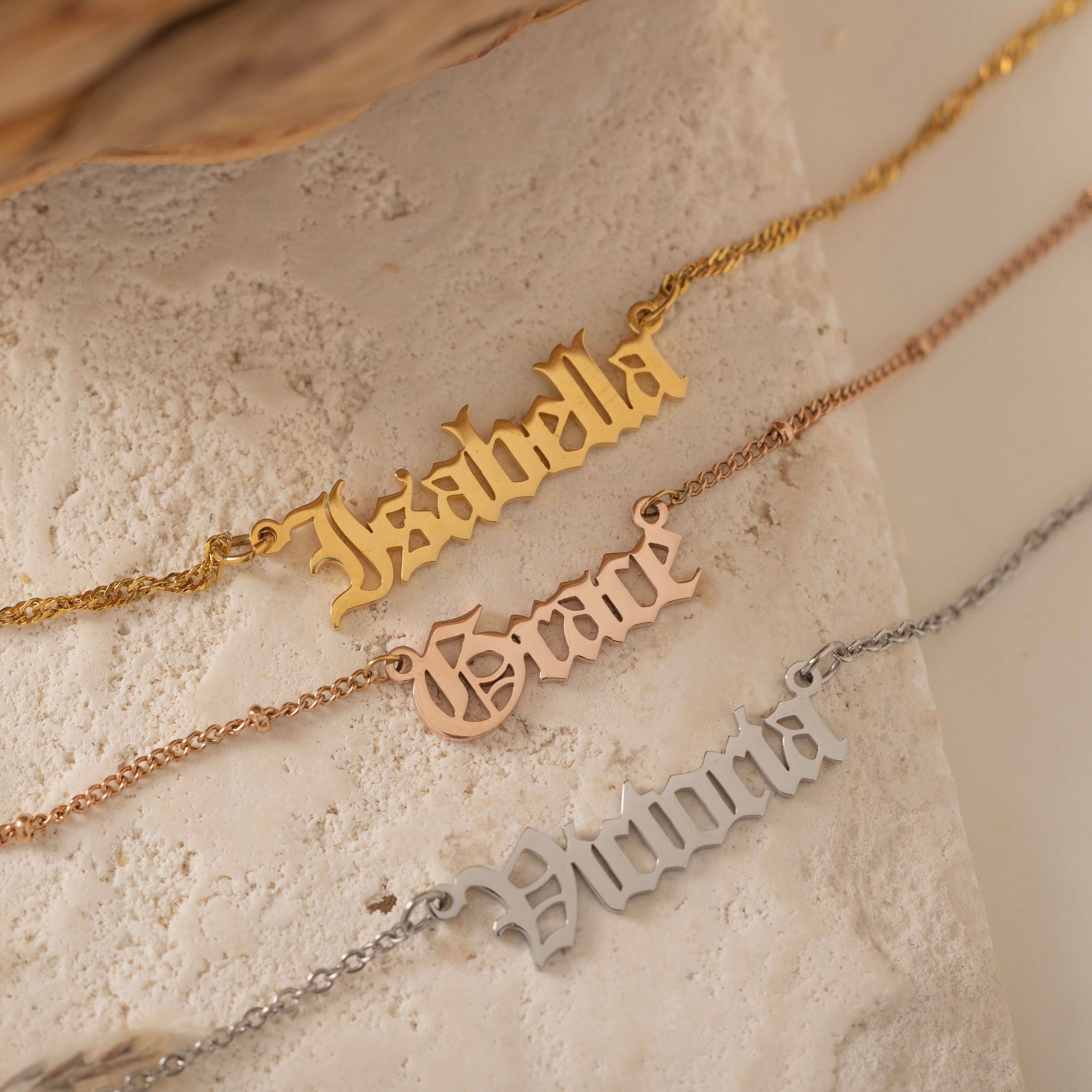 Old Custom Name Necklace in Gold, silver, rose gold. Personalized Name, Number Necklace for Everyday