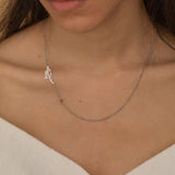 Silver Sideways Birth Month Flower necklace with Satellite Chain