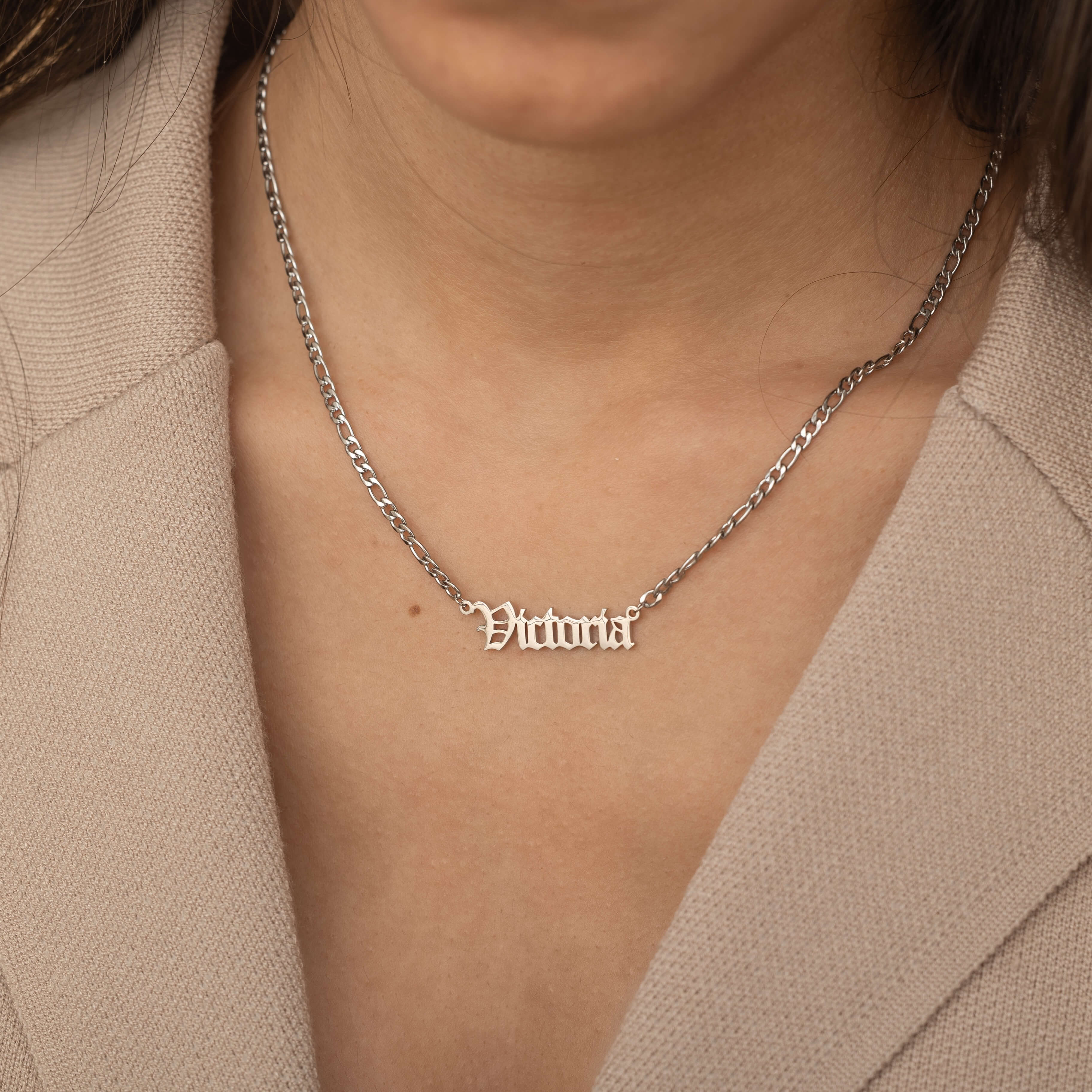 Old Custom Name Necklace in Silver. Personalized Name, Number Necklace for Everyday