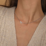 Silver Custom Initial Sideways Necklace with Satellite Chain