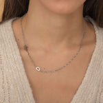 Silver Birth Month Flower Necklace with Sideways Initial Charm 