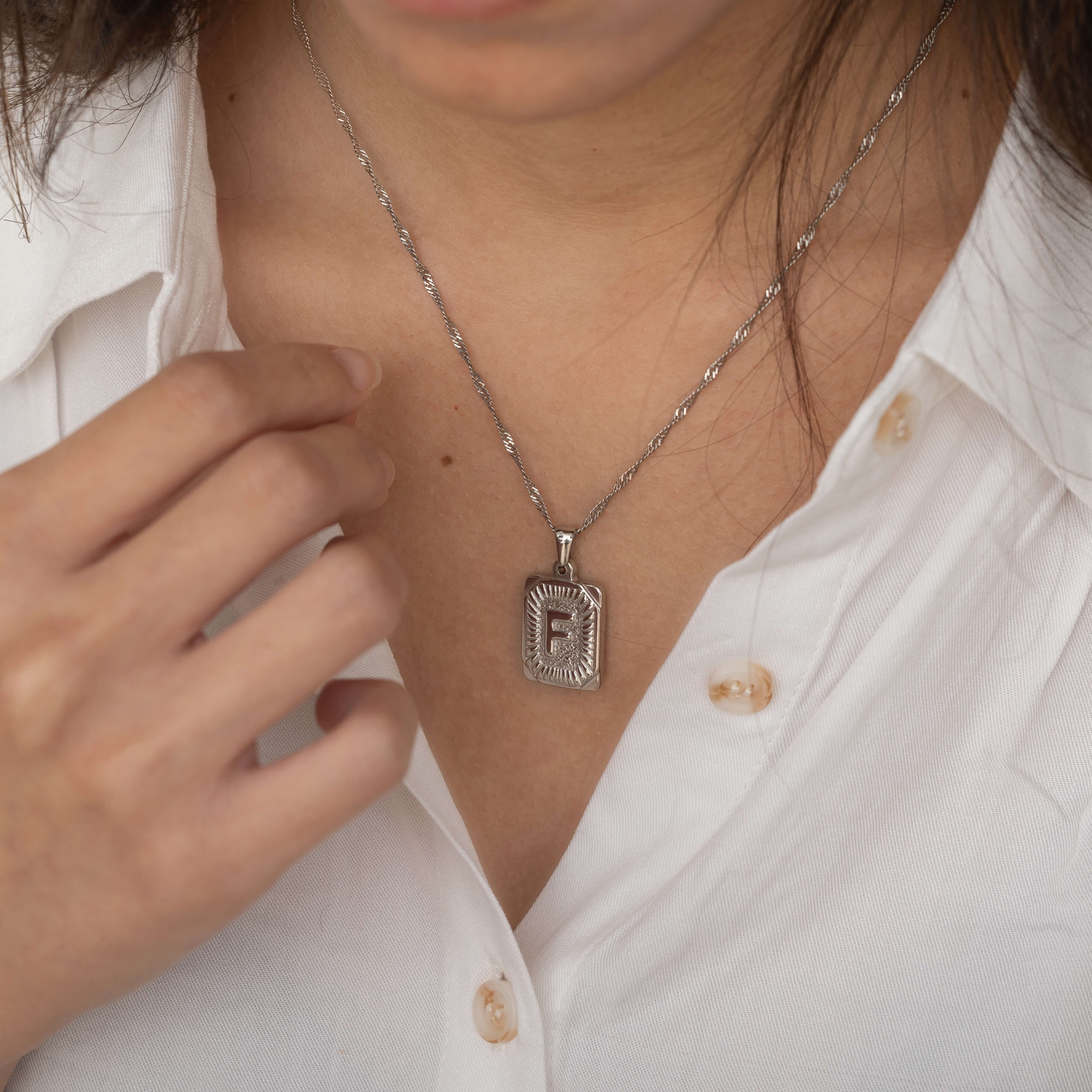 silver custom initial with twist chain necklace