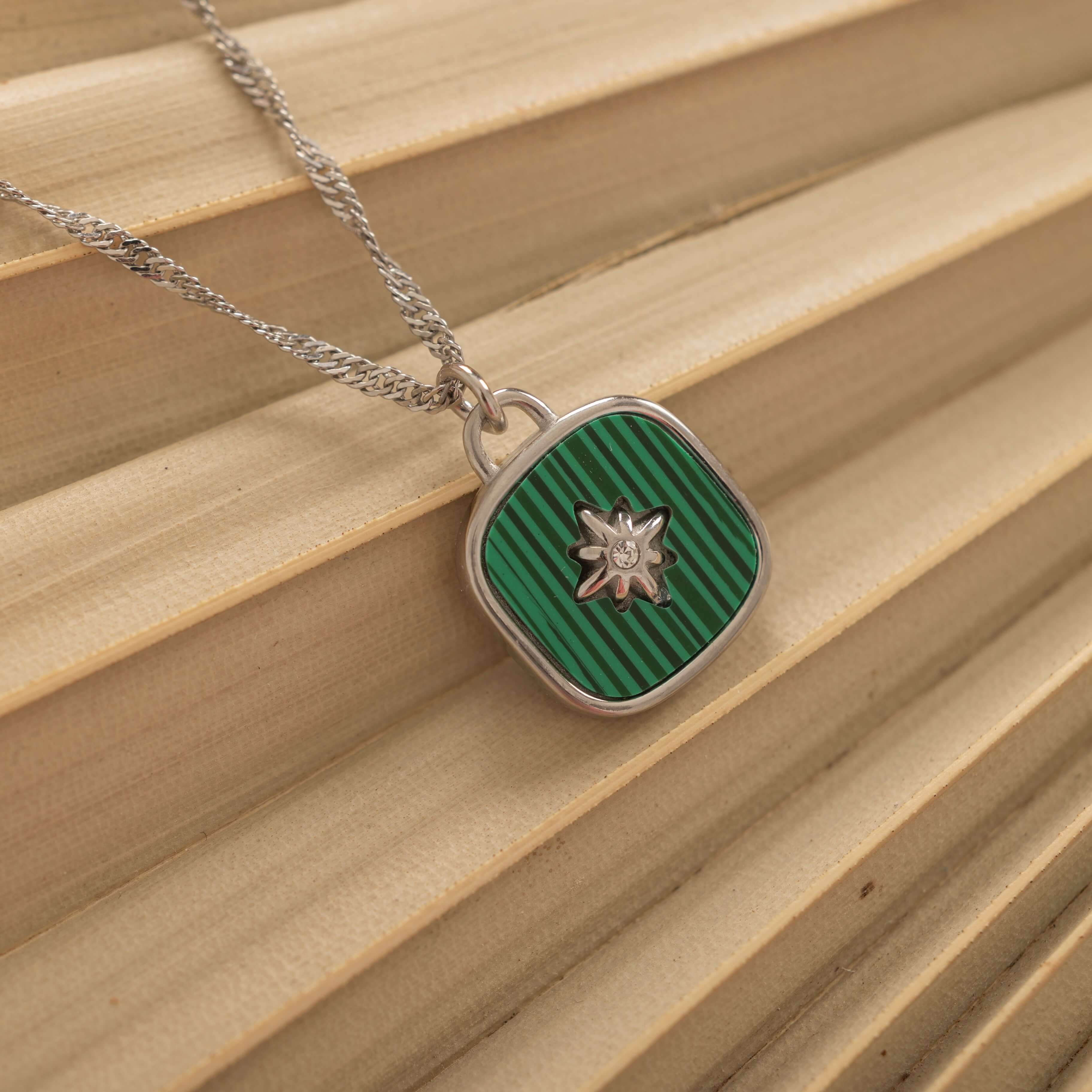 silver malachite north star necklace for everyday waterproof