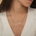 Silver Custom Name Necklace for Everyday Tarnish Free Jewelry. Personalized Name Pendant with figaro chain style