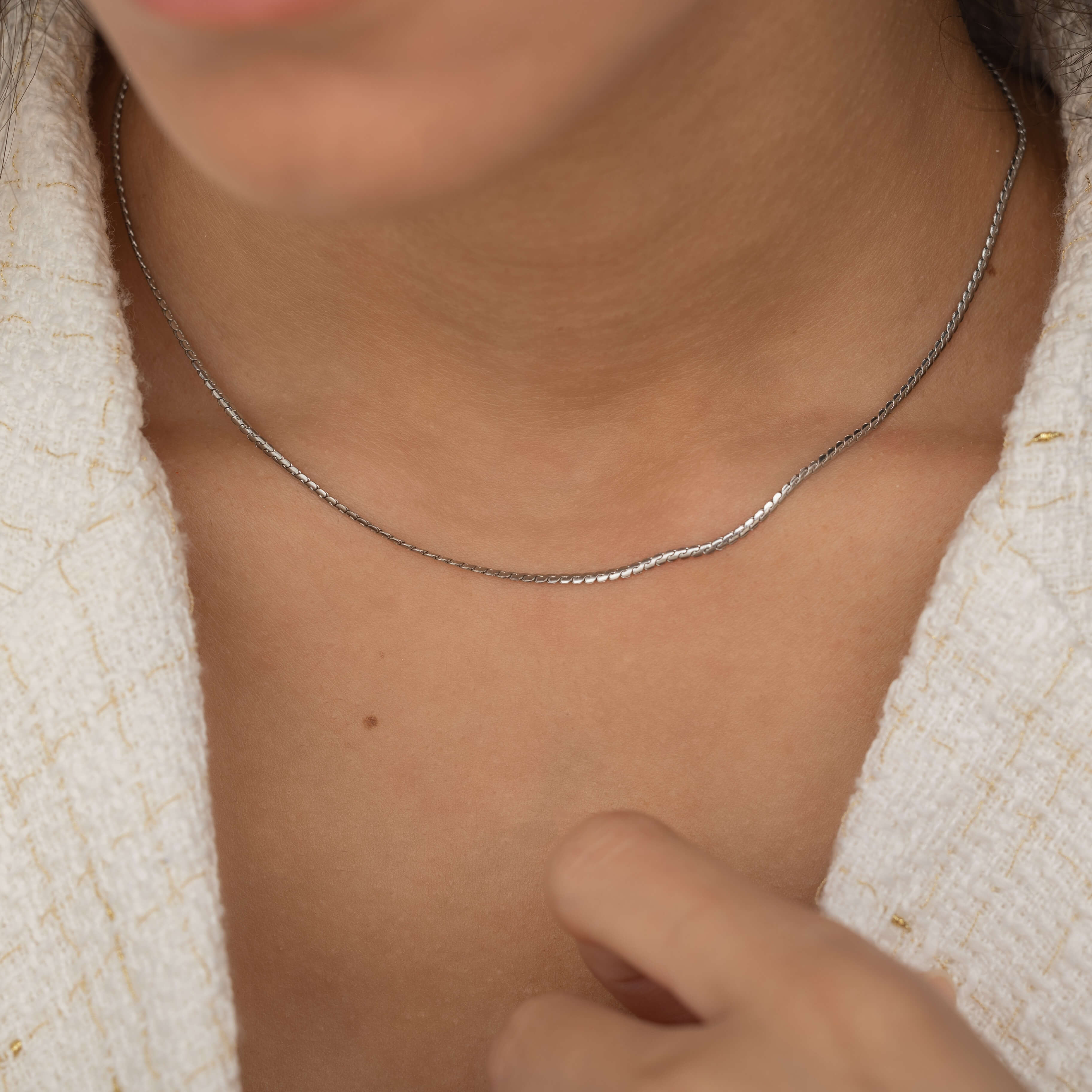 Silver Serpentine Vintage Chain Necklace for Layering. Waterproof and tarnish free jewelry