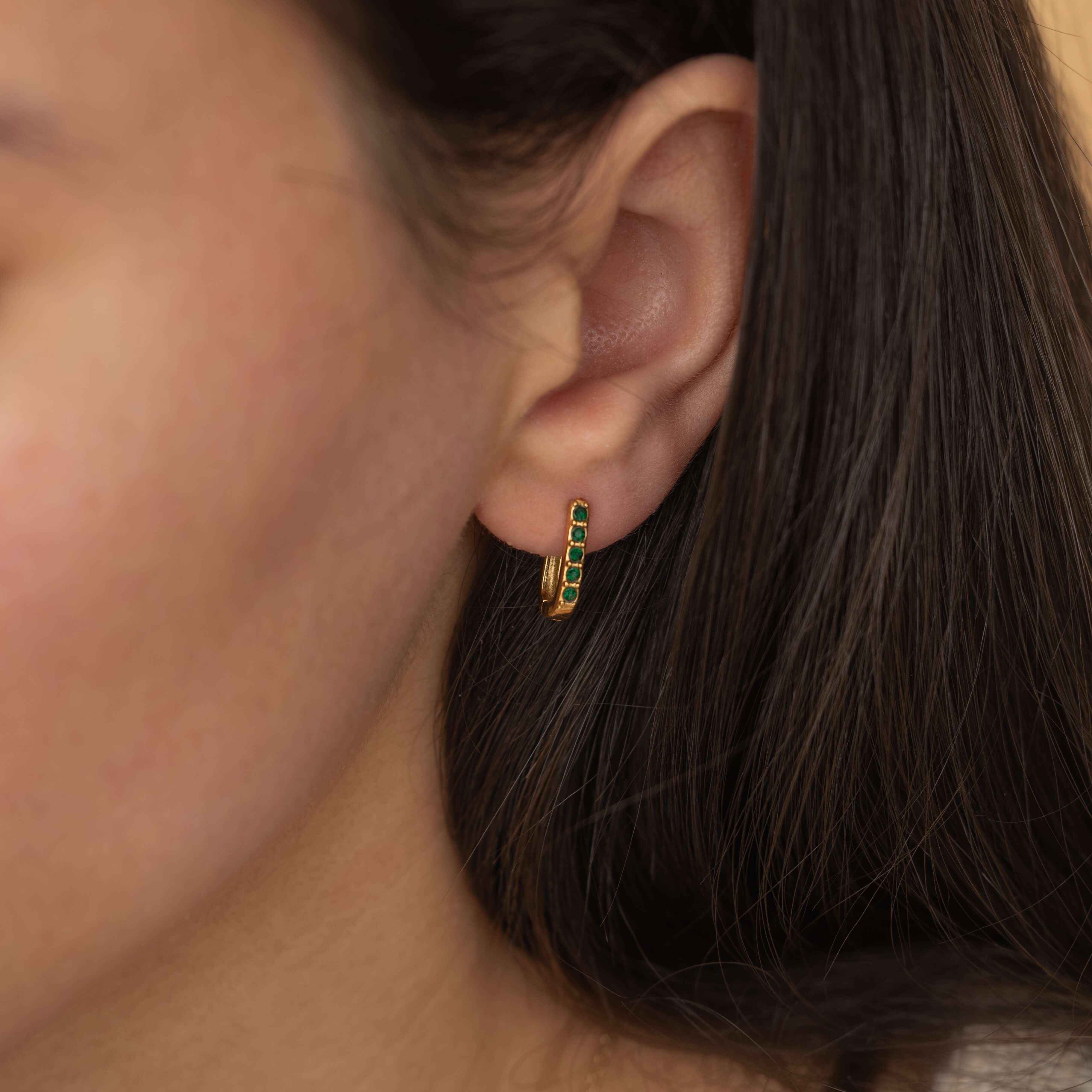 emerald birthstone pave hoop earrings