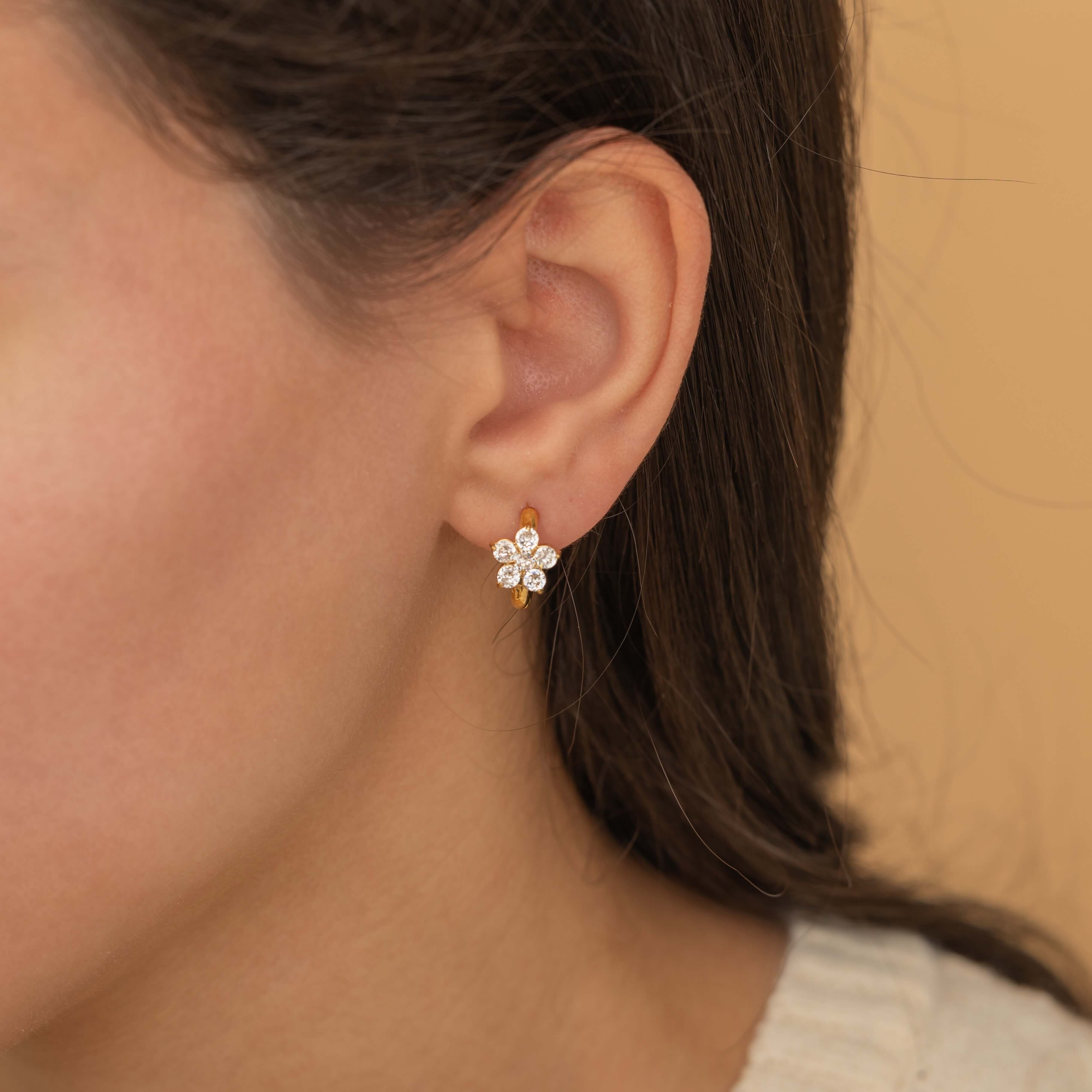 gold flower diamond hood earrings