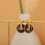 tiger eye brown gemstone huggie hoop earrings