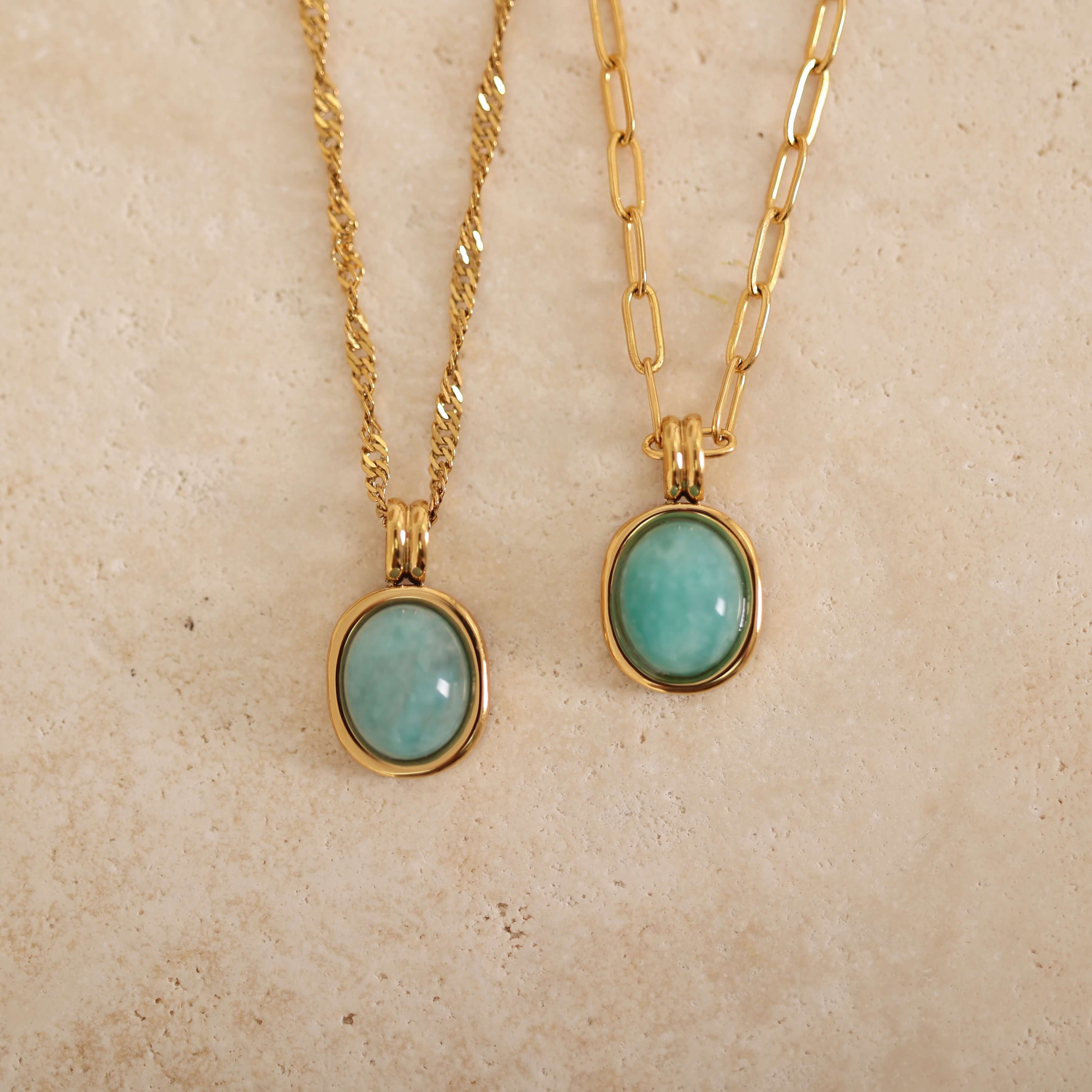 gold amazonite necklace with custom chain necklace