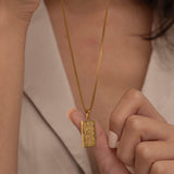 Dainty Gold Engraved Zodiac Card Necklace for Women. rectangular Virgo Engraved zodiac