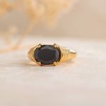 Wateproof Gold Onyx Signet Ring for Women