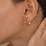 gold star diamond huggie hoop earrings