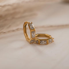 diamond baguette hoop earrings in gold