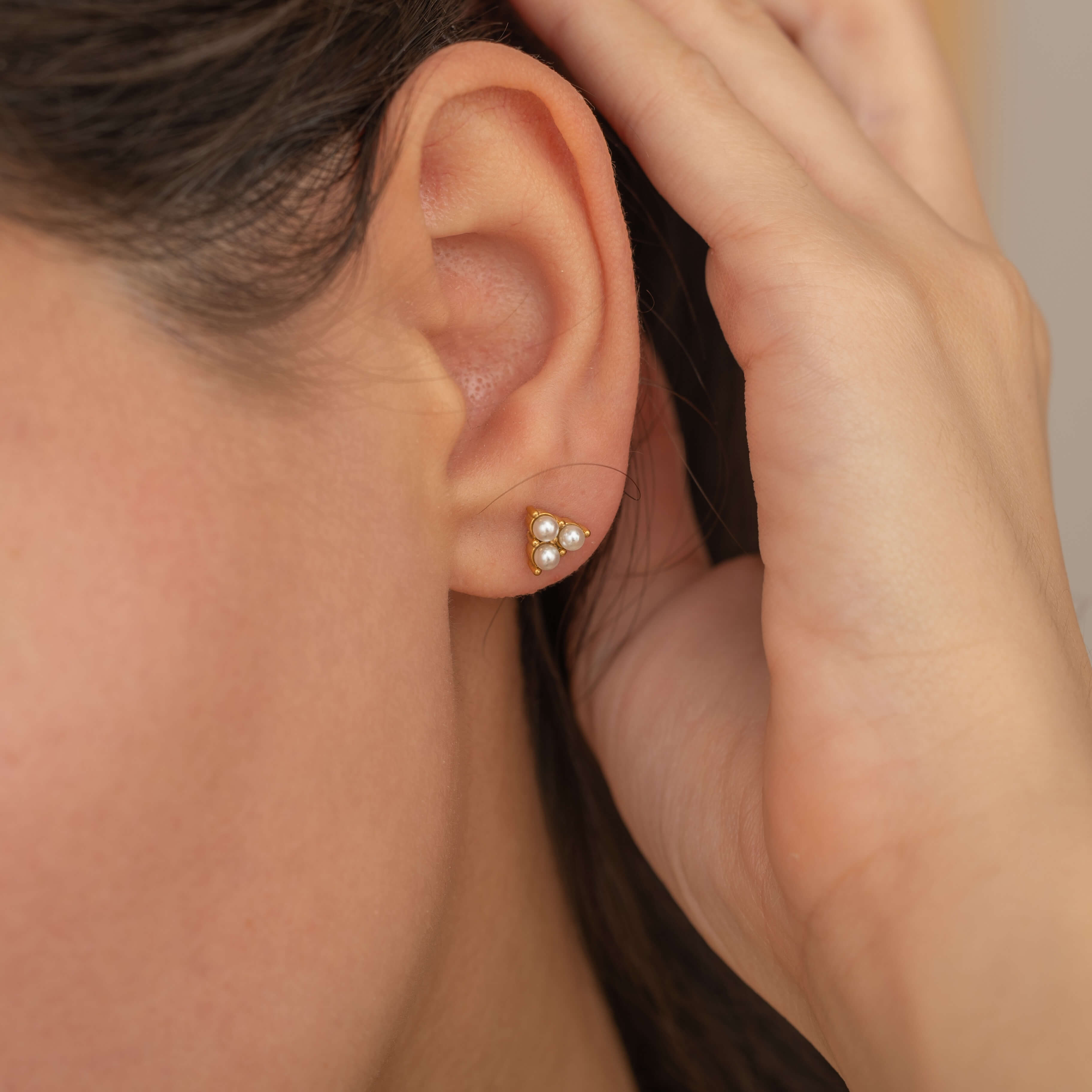 dainty tarnish free pearl stud earrings