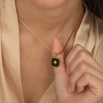 Gold Black Stone Onyx North Star Necklace for LAyering