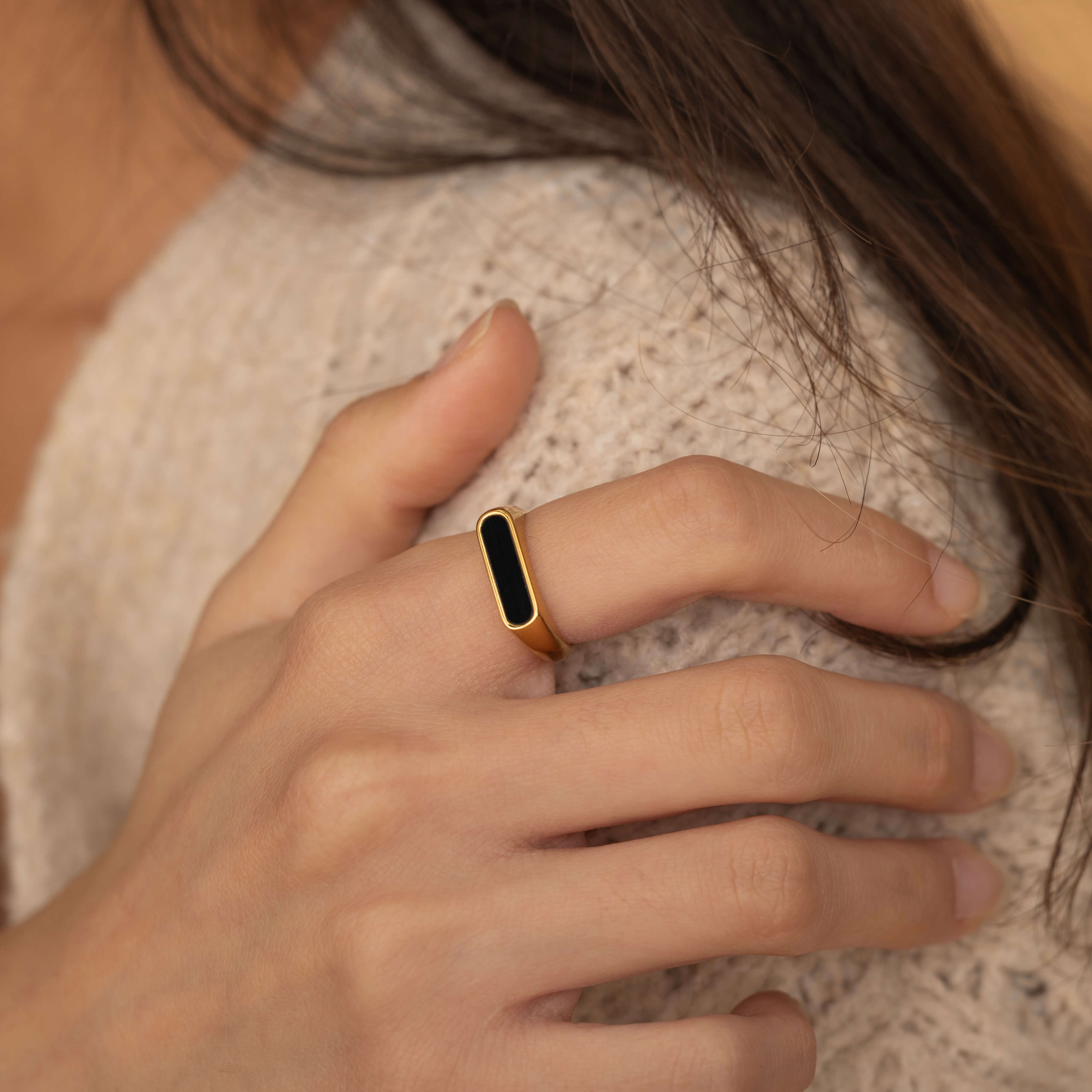 Onyx Signet Ring - Black Onyx Stone Rectangle Vintage Statement Ring ...