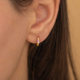 dainty small gold pink october birthstone hoop earrings