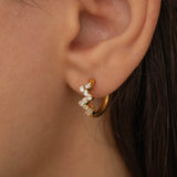 Gold wavy diamond crystal hoop earrings